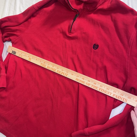 Chaps XXL Mens 1/4 Zip Pullover Red Long Sleeve w/ Blue Logo 100% Cotton - Picture 4 of 7
